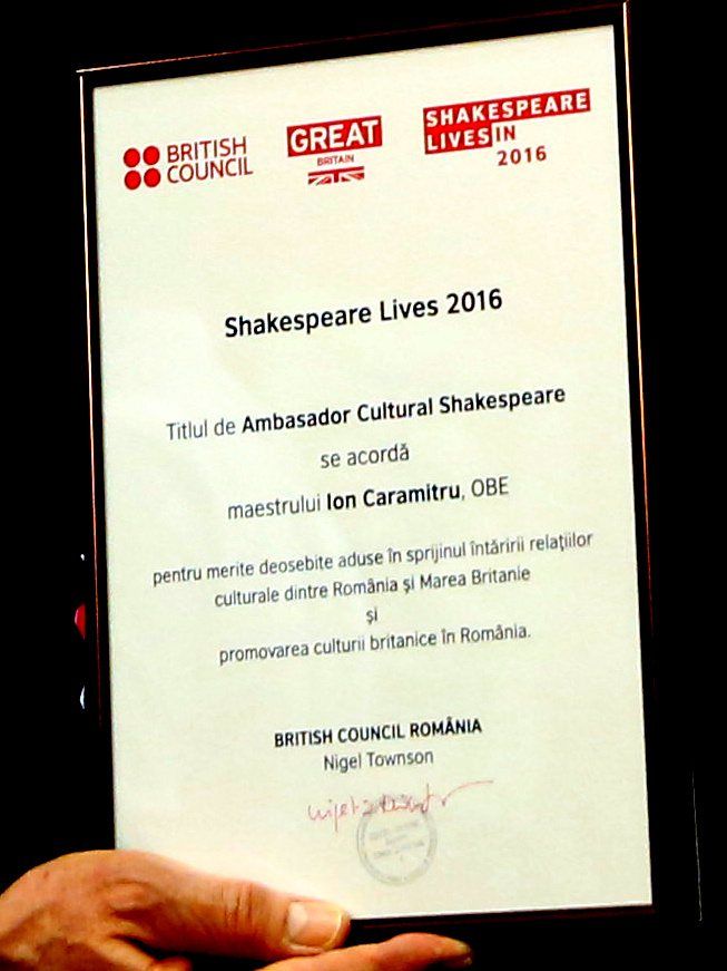 Titlul de Ambasador Cultural Shakespeare